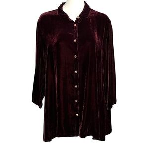 Cut Loose Velvet Button Tunic XL Burgundy Silk Blend USA